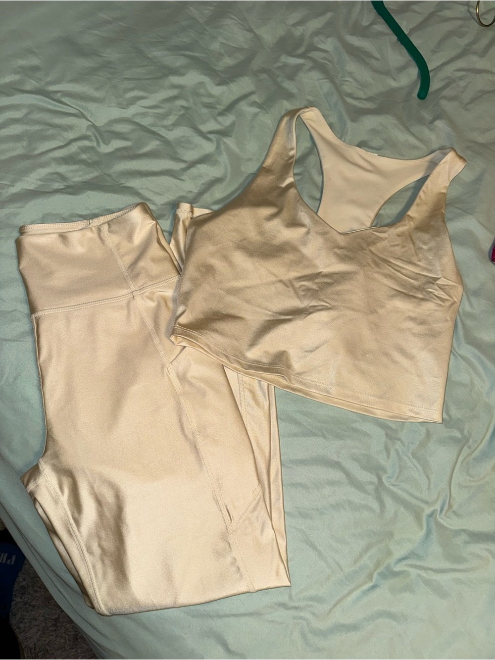 Fabletics Cream Seamless Racerback Sports Bra and High-Waist Leggings